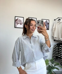 Tensel Kumaş Mavi Çizgili Gömlek