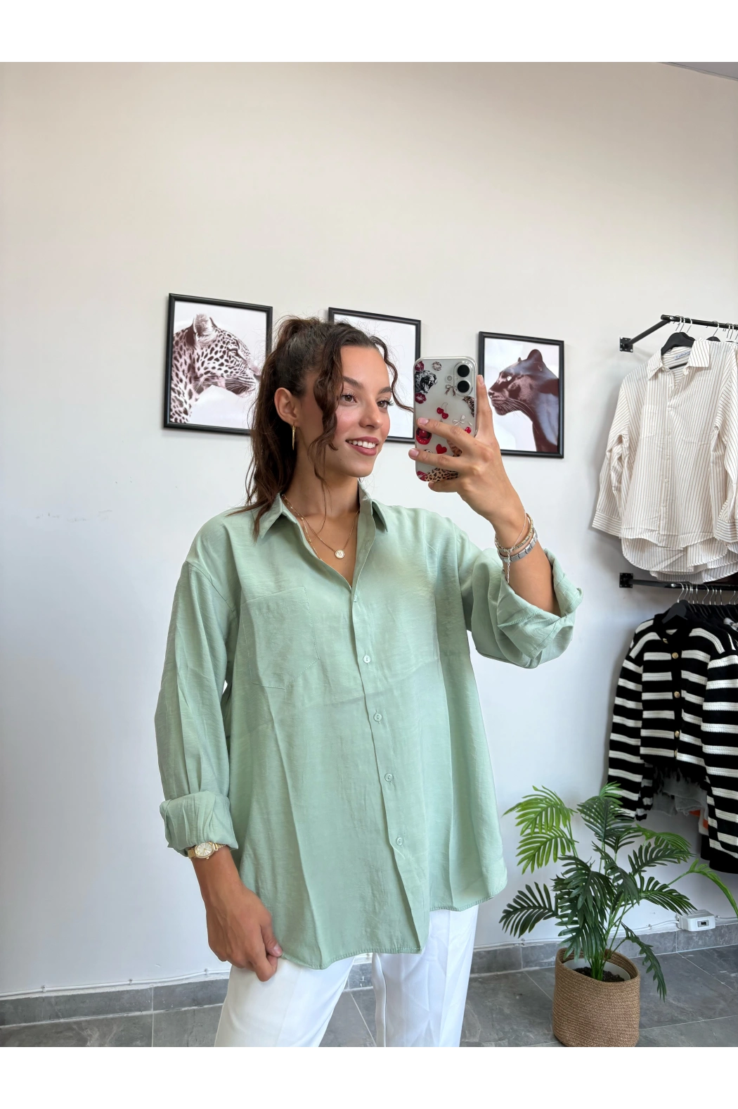 Modal Kumaş Su Yeşili Gömlek