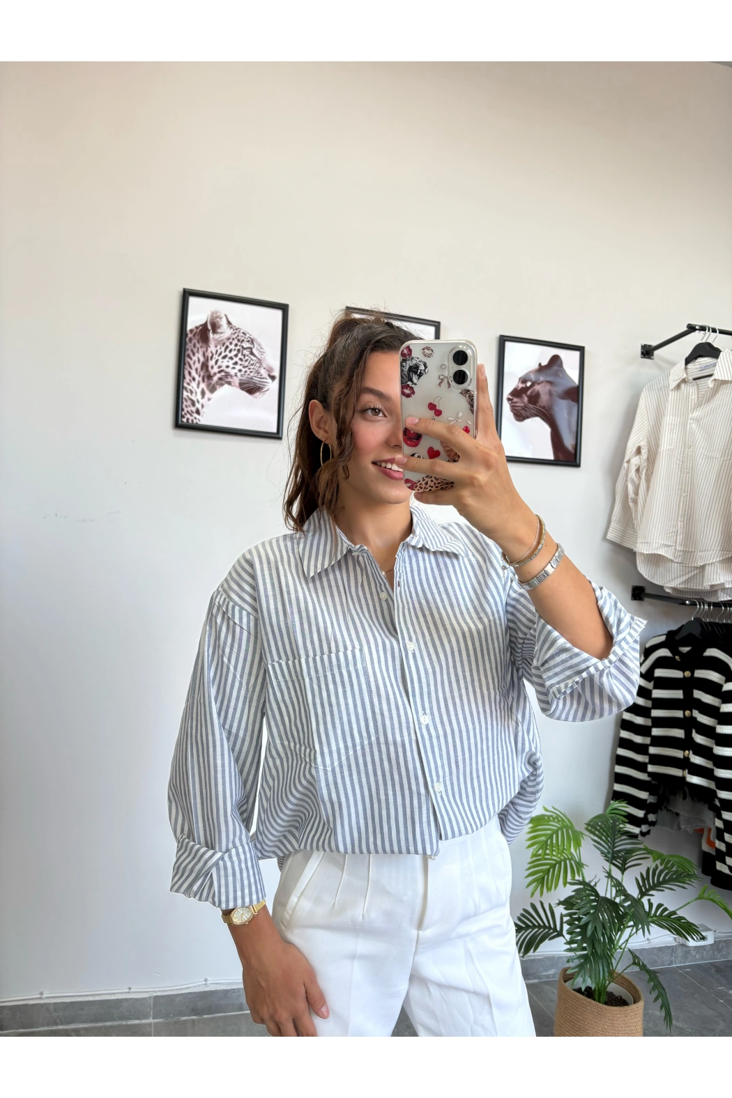 Tensel Kumaş Mavi Çizgili Gömlek