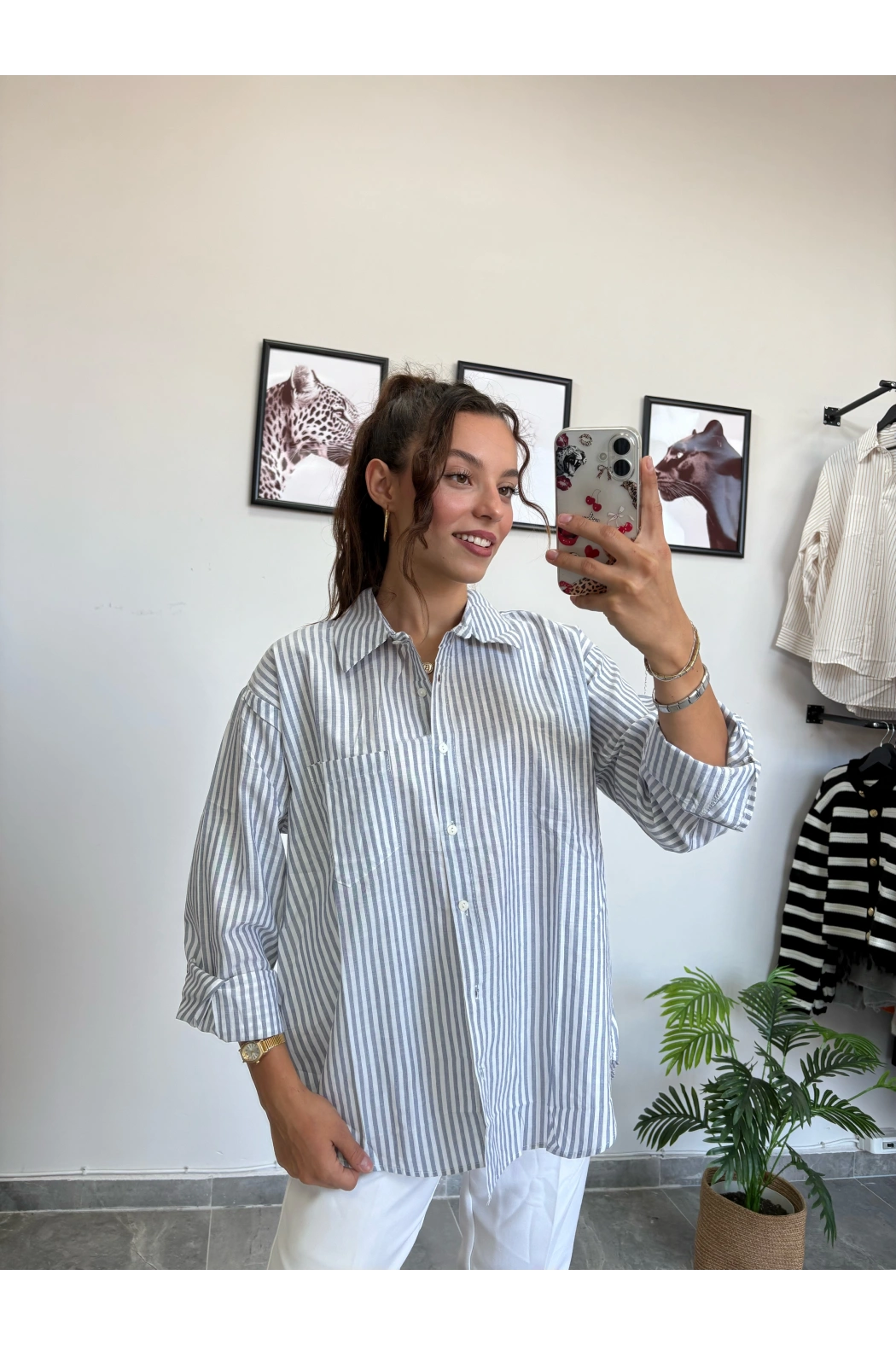 Tensel Kumaş Mavi Çizgili Gömlek