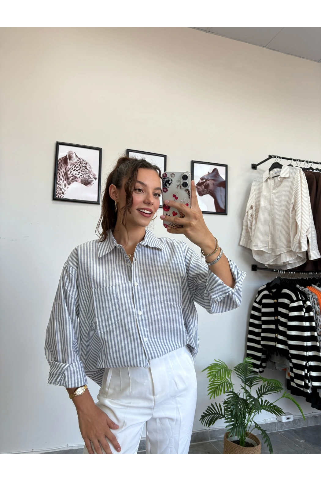 Tensel Kumaş Mavi Çizgili Gömlek