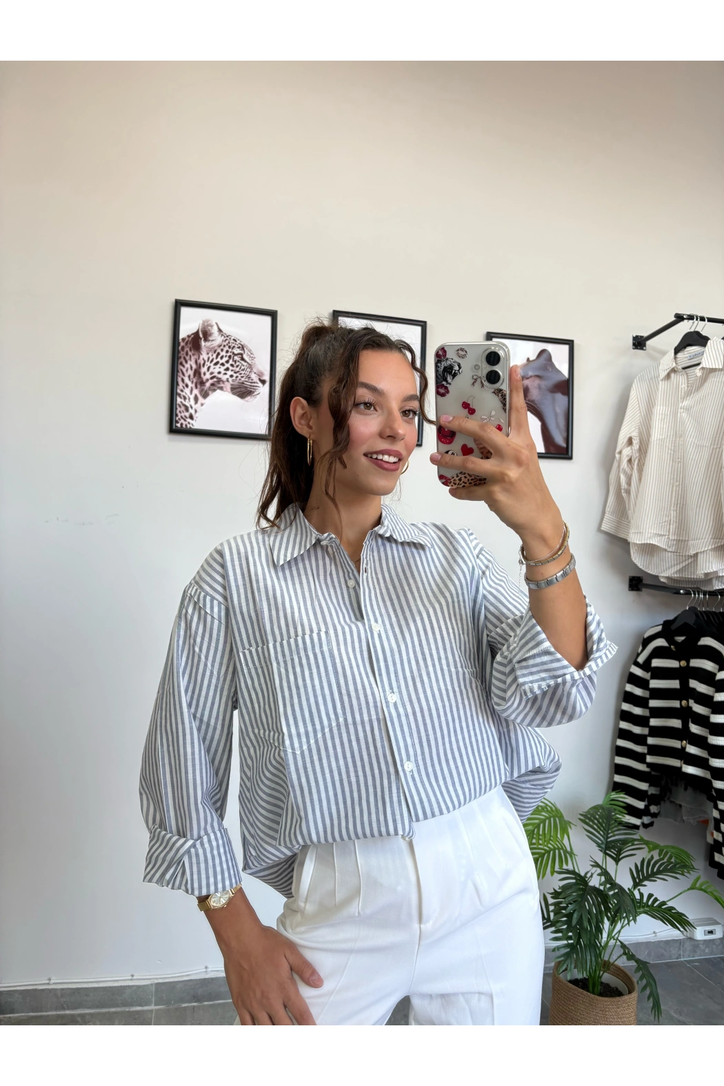 Tensel Kumaş Mavi Çizgili Gömlek