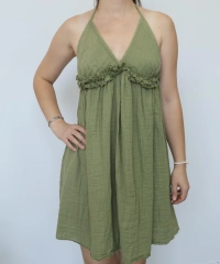 Haki Kısa Müslin Elbise