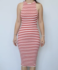 Kırmızı Çizgili Uzun Elbise