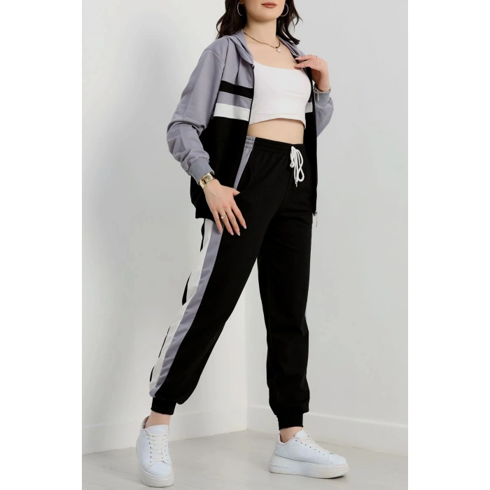 2 iplik alt üst eşofman takımı siyah gri