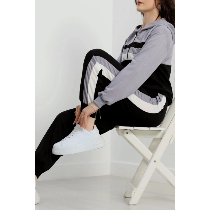 2 iplik alt üst eşofman takımı siyah gri