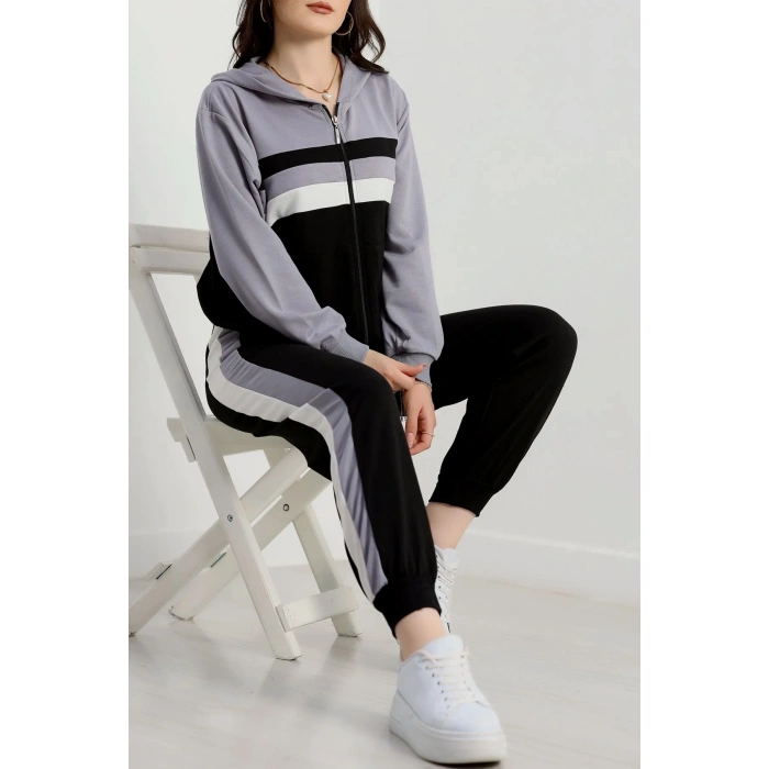 2 iplik alt üst eşofman takımı siyah gri