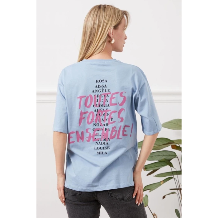 Baskılı tişört mavi