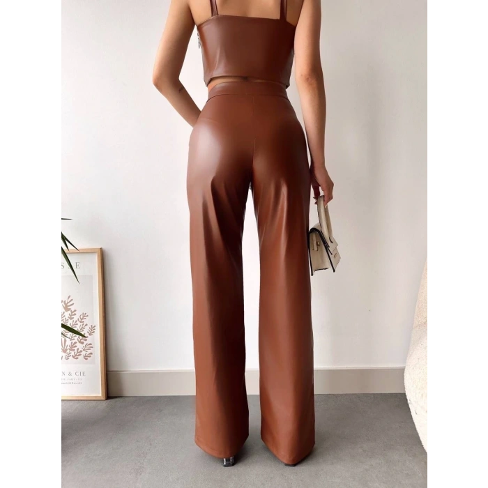 deri palazzo pantolon kahve hf