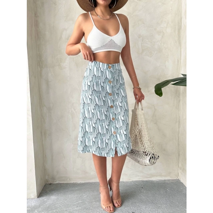 Desenli düğmeli etek s25800