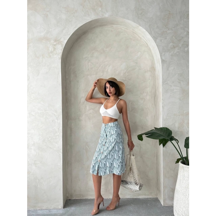 Desenli düğmeli etek s25800