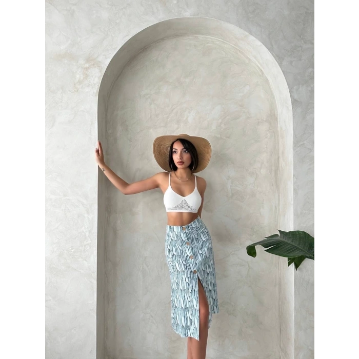 Desenli düğmeli etek s25800