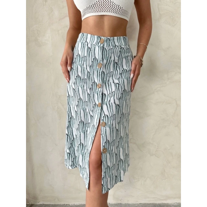 Desenli düğmeli etek s25800