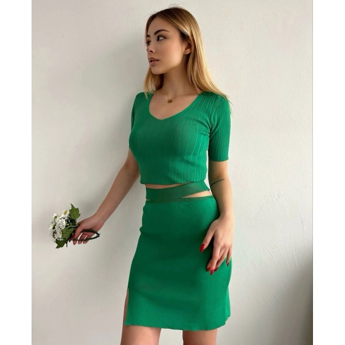 Etekli triko takım yeşil t23107