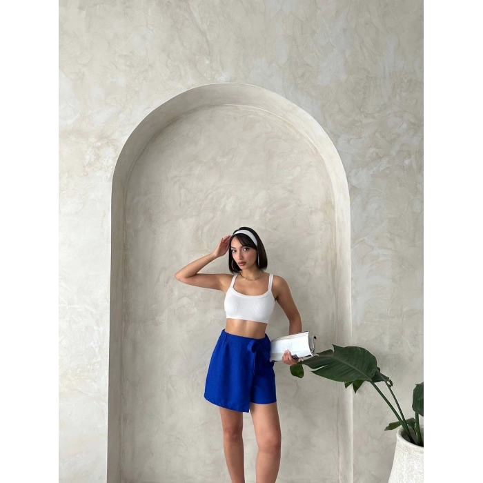 Fiyonklu şort etek saks s255021