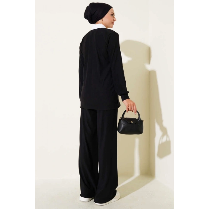 Gömlek Yaka Fitilli Salaş İkili Takım siyah T4300