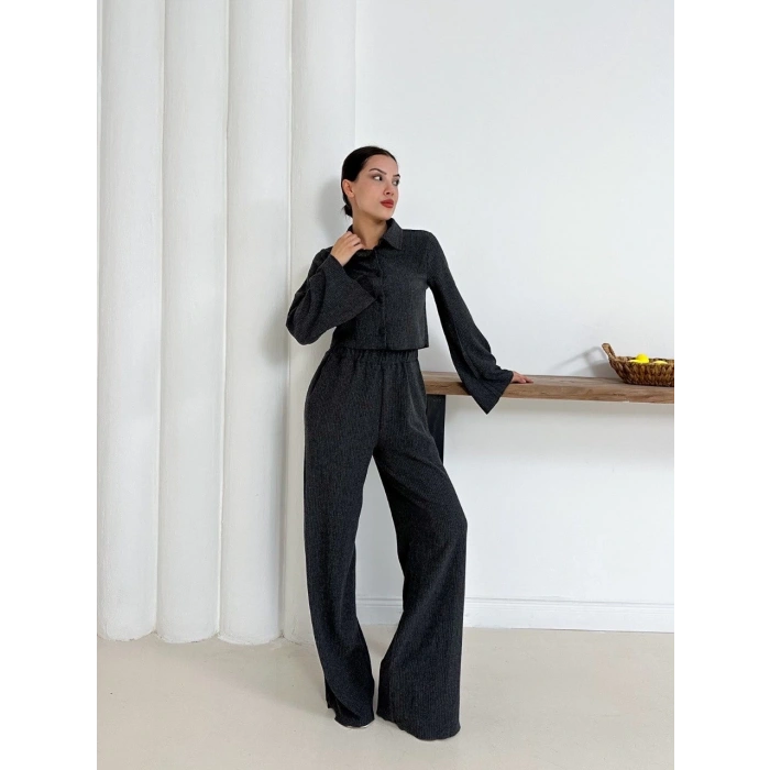 Gömlek yaka kaplama düğmeli takım antrasit st265866