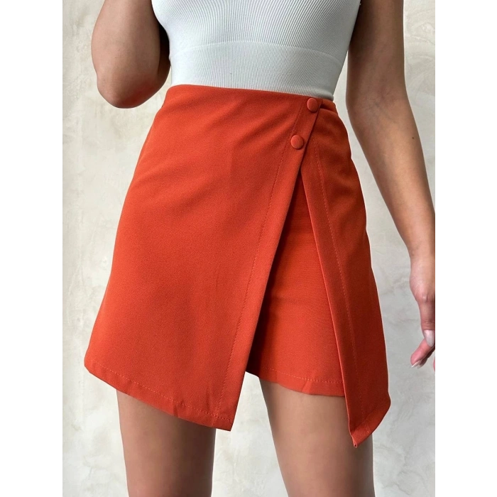 İki düğmeli kapaklı şort etek kremit s24046