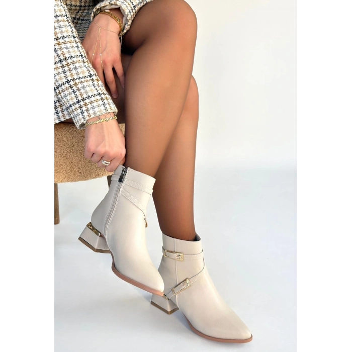 İnay Bej Cilt Topuklu Bot