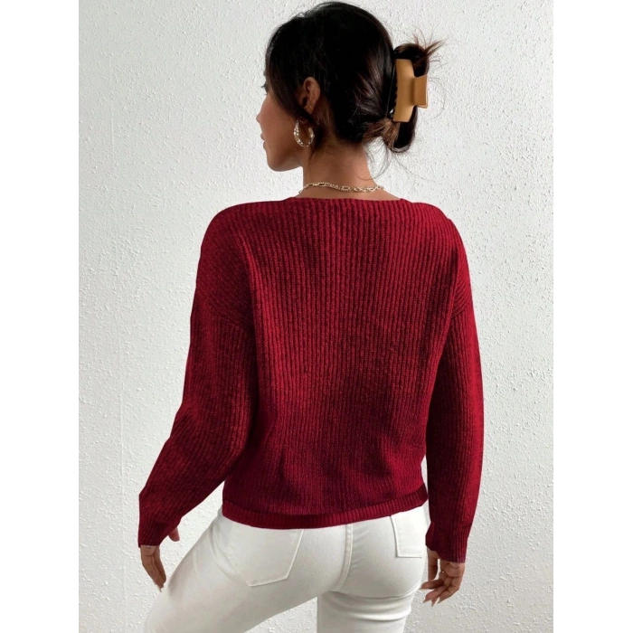 İncili çapraz kazak bordo