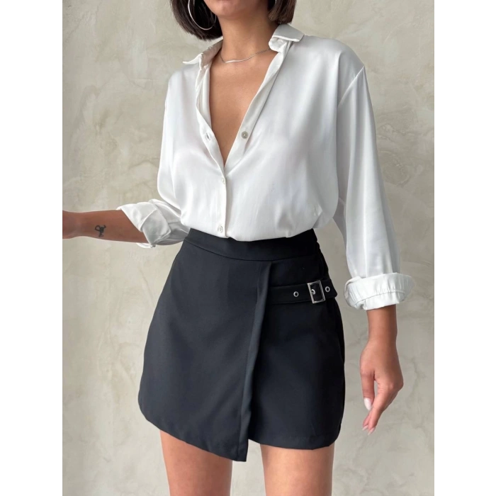 Kadın tokalı şort etek siyah s25449