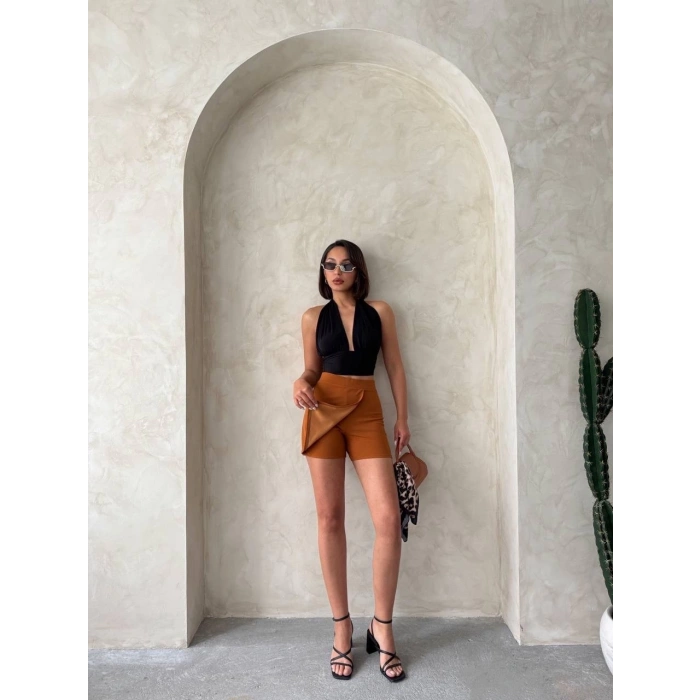 Kapaklı şort etek camel s208