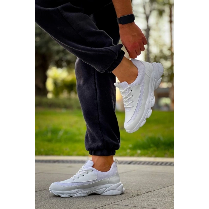 KB-707  Kuback  Beyaz Cilt Yüksek Taban Bağcıklı Günlük Erkek Ayakkabı