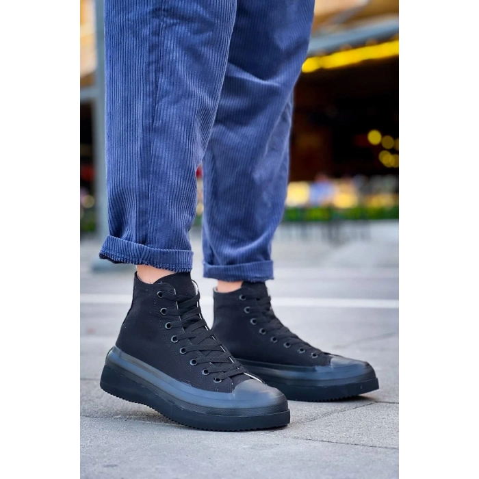 KB-CX-3 Kuback Uzun Siyah Keten Siyah Yüksek Taban Spor Ayakkabı