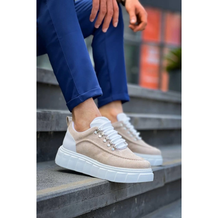 KB-X10 Kuback Bej Süet Beyaz Yüksek Taban Günlük Spor Ayakkabı
