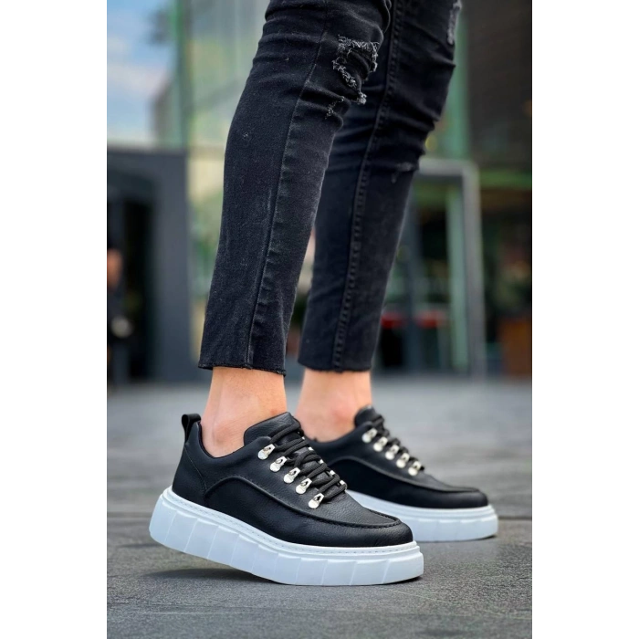 KB-X10 Kuback Siyah Cilt  Beyaz Yüksek Taban Günlük Spor Ayakkabı