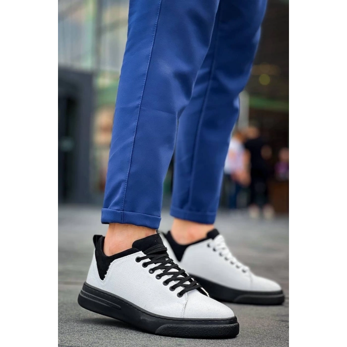 KB-X204 Kuback Beyaz Siyah Keten Siyah Yüksek Taban Günlük Erkek Spor Ayakkabı