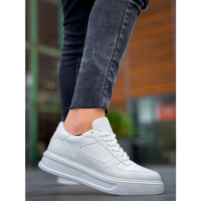 KB-X8 Kuback Beyaz Cilt Beyaz Yüksek Taban Günlük Spor Ayakkabı