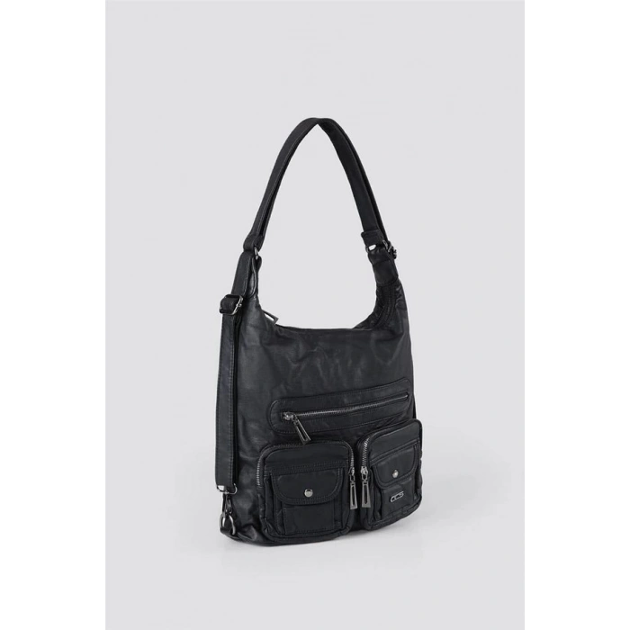 Kinya Siyah Cilt Omuz Çantası