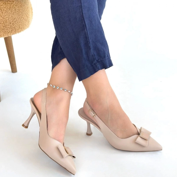 Leyya Bej Cilt Topuklu Ayakkabı