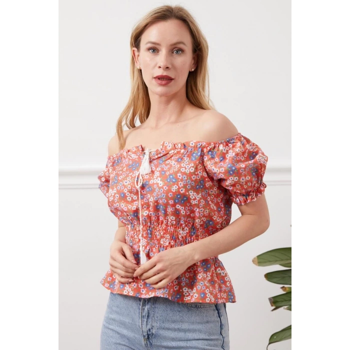 Madonna yaka çiçekli bluz