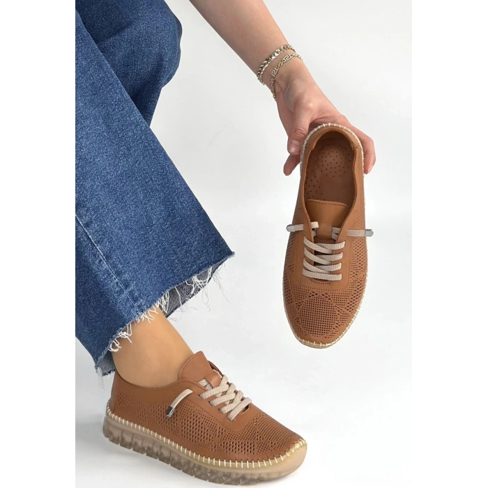 Merja Taba Deri Bağcıklı Spor Ayakkabı