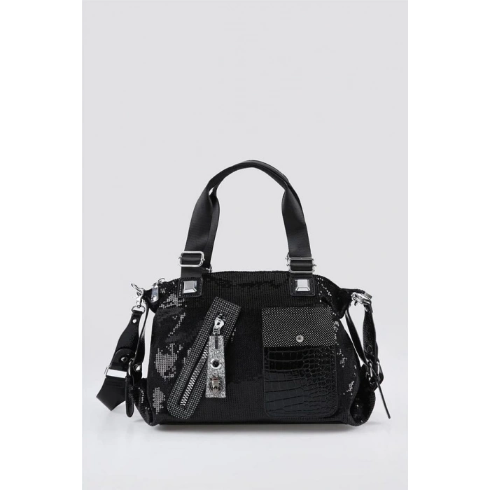 Merli Siyah Cilt Omuz Çantası