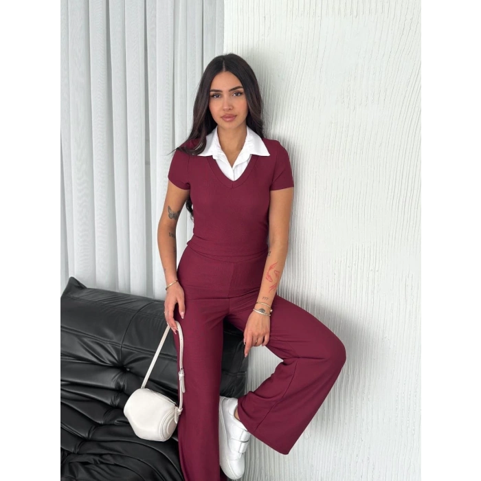 Ottoman kumaş beyaz gömlek yaka takım s4142