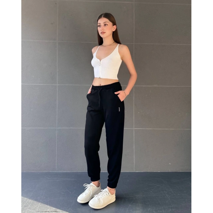 paça lastikli rahat kumaş eşofman siyah