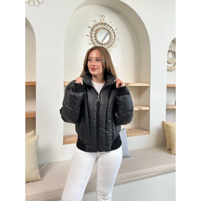 Puffer kısa mont siyah st25534