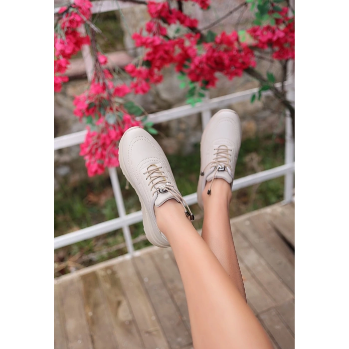 Romy Bej Cilt  Bağcıklı Spor Ayakkabı