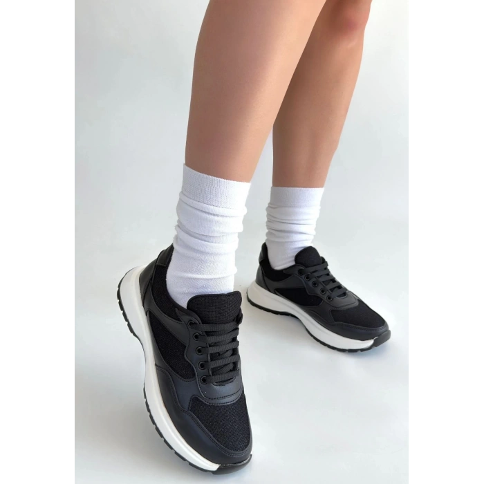 Slar Siyah Cilt Bağcıklı Spor Ayakkabı