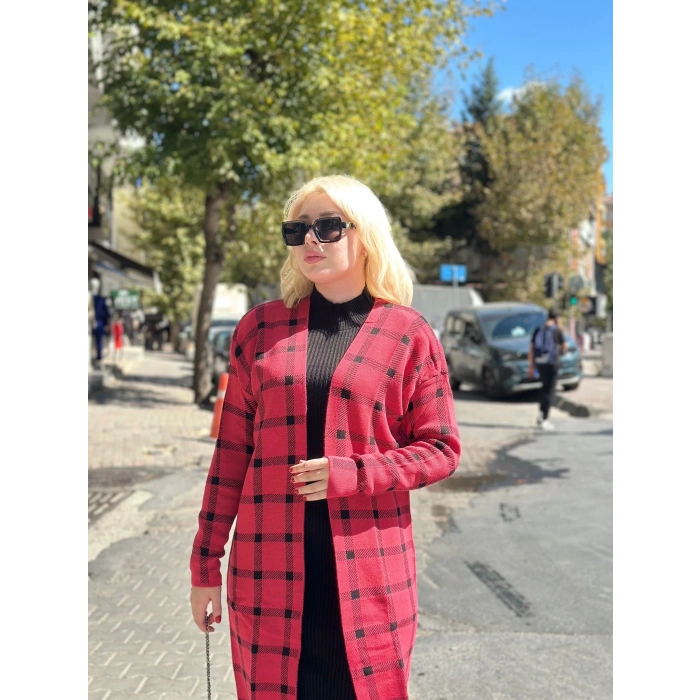 Triko Hırka elbise ikili takım kırmızıSiyah