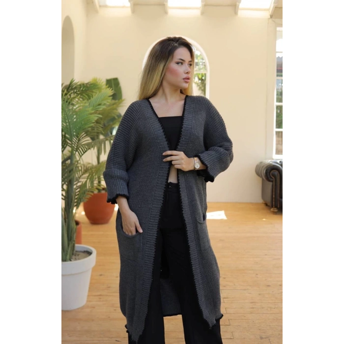 Uzun hırka çoban dikiş antrasit