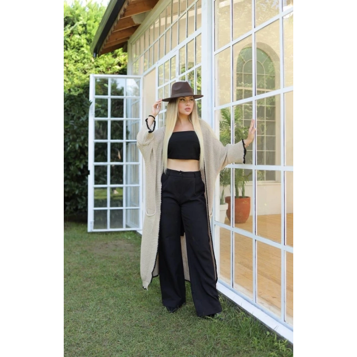 Uzun hırka çoban dikiş bej