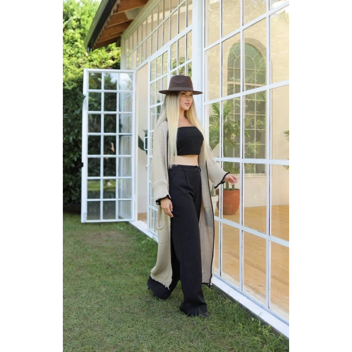 Uzun hırka çoban dikiş bej