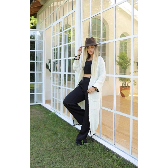 Uzun hırka çoban dikiş beyaz