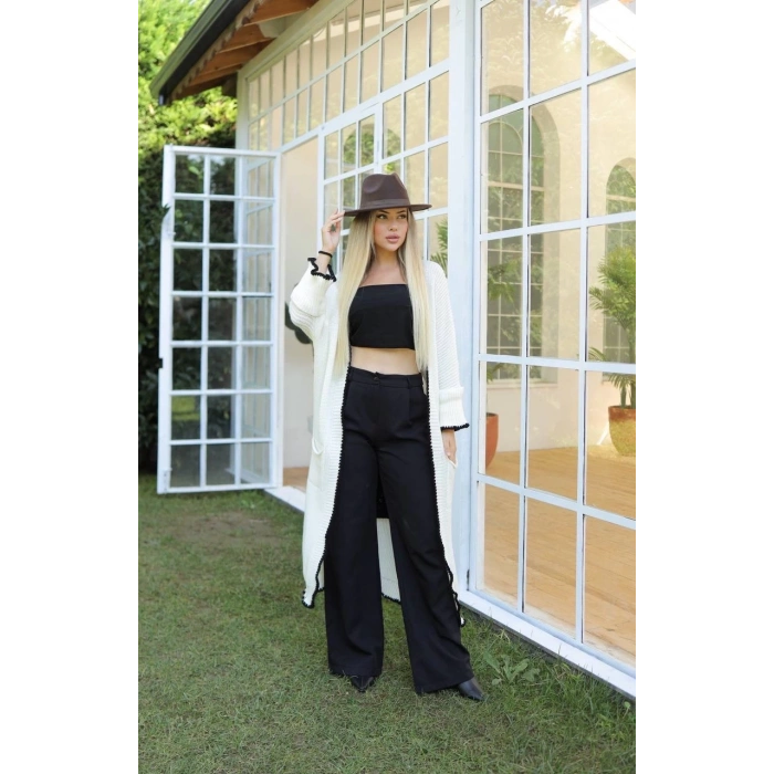 Uzun hırka çoban dikiş beyaz