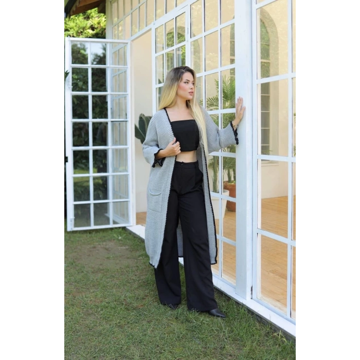 Uzun hırka çoban dikiş gri