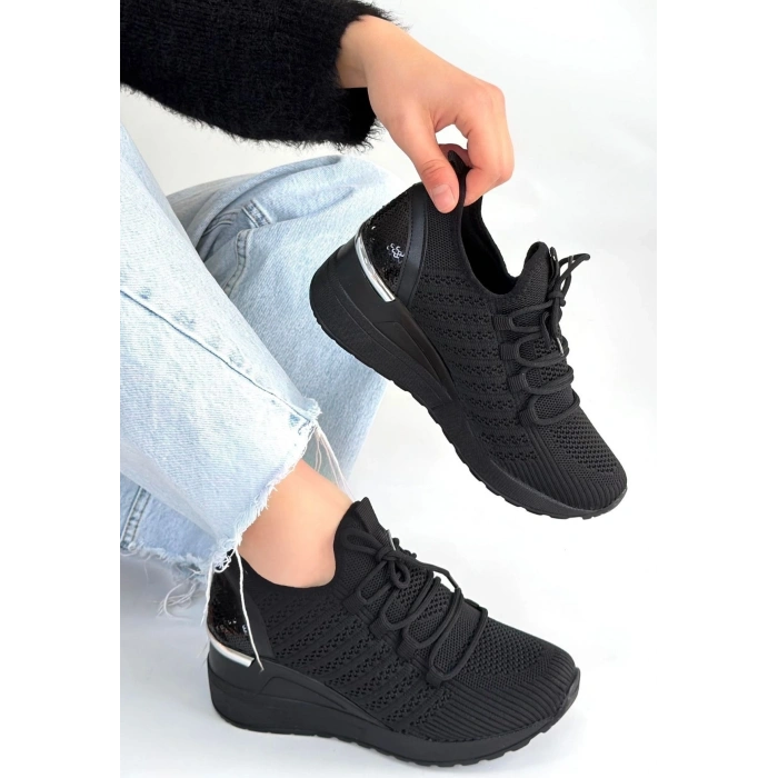 Weor Siyah Triko Bağcıklı Spor Ayakkabı